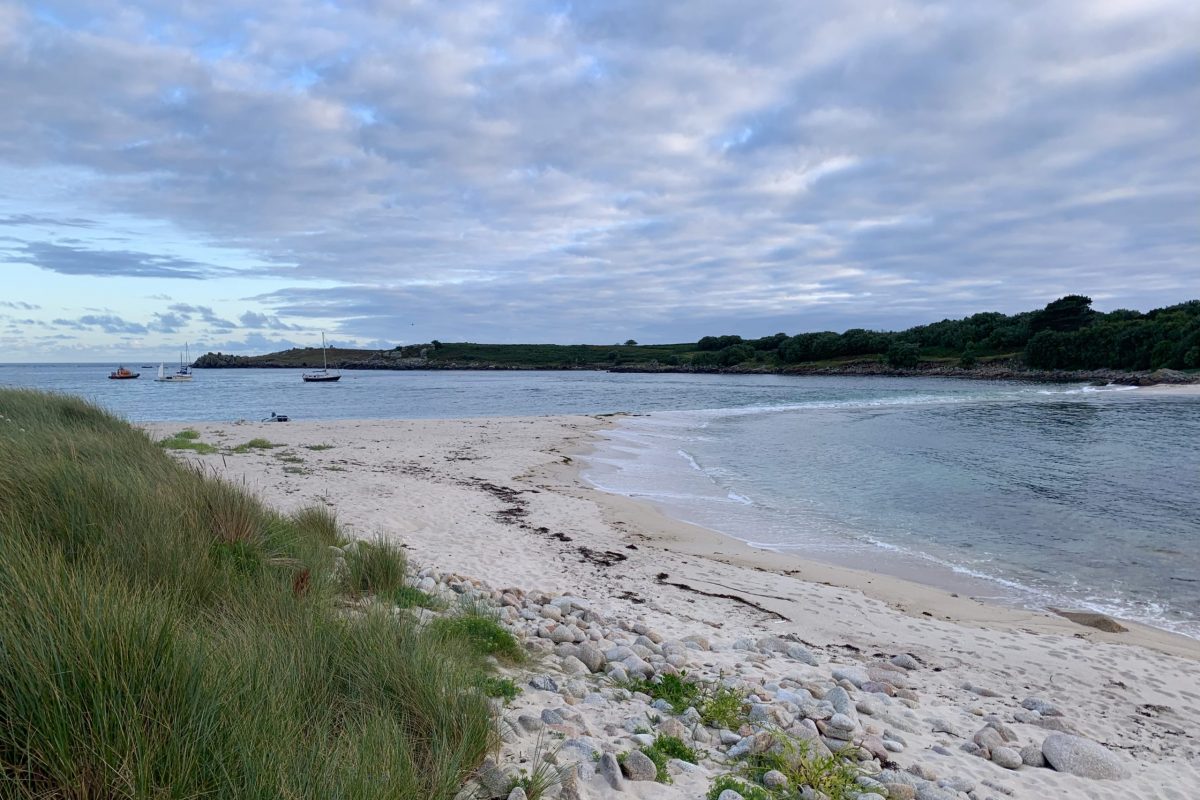 Gugh island, looking across to St Agnes at high tide